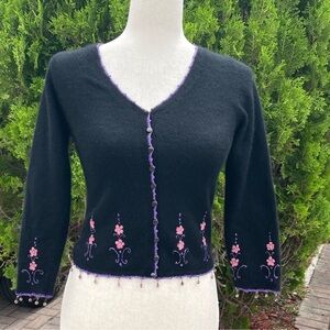 Vintage Betsey Johnson floral embroidered cardigan with beads